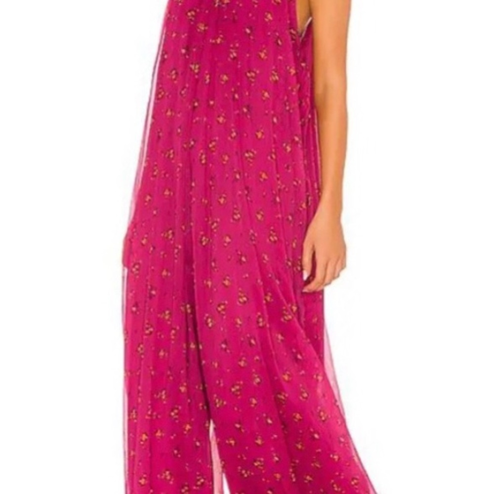 Free People Fuchsia Floral Sleeveless Wide-Leg Jumpsuit